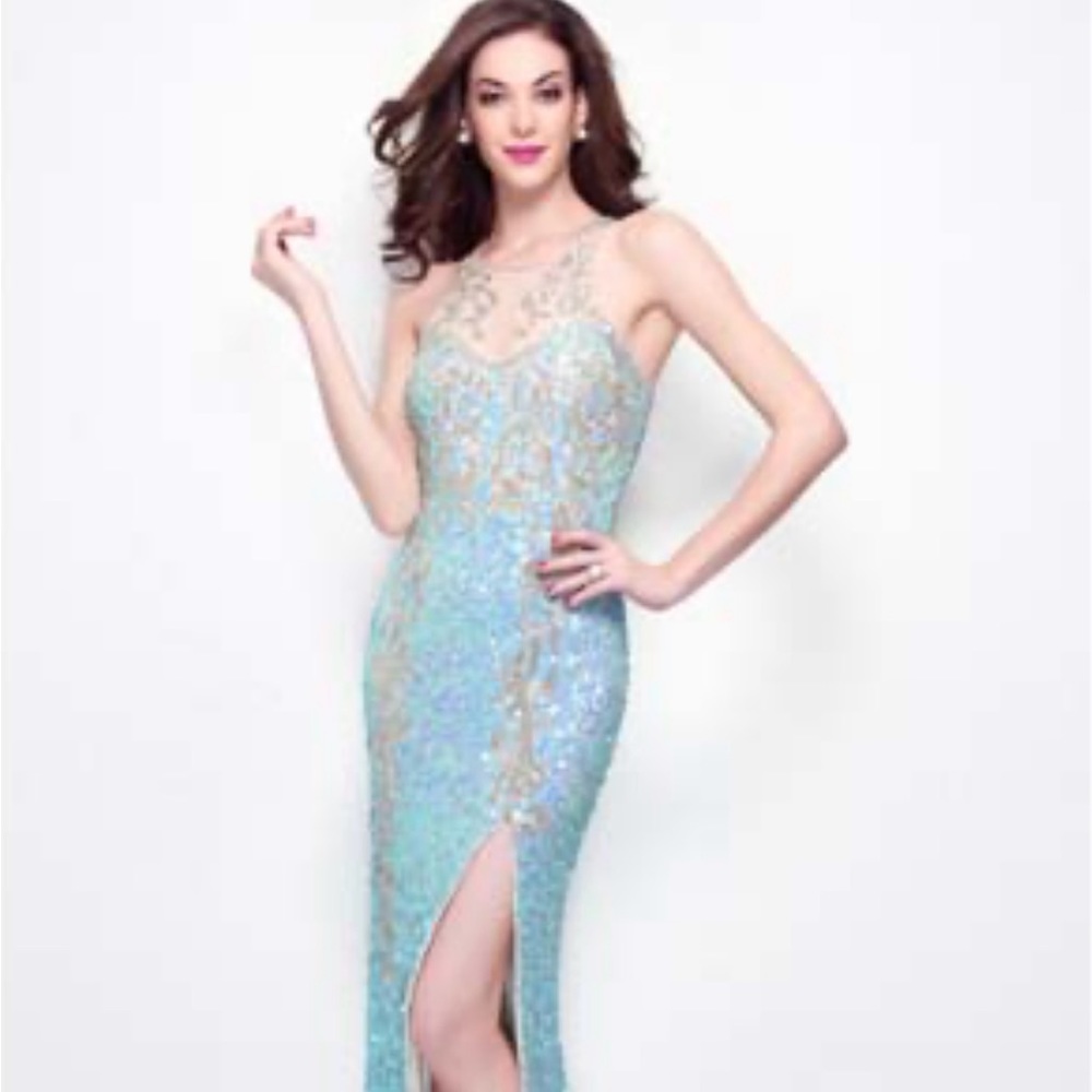 Sequin aqua and ivory long dress
